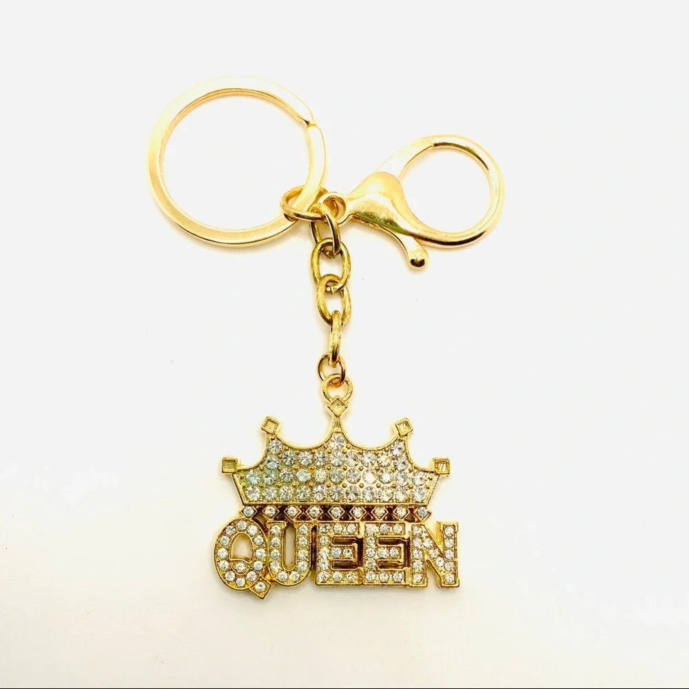 Purse Charm Key Chain Queen Crystals set in Golden tone. HIGH QUALITY CRYSTALS!